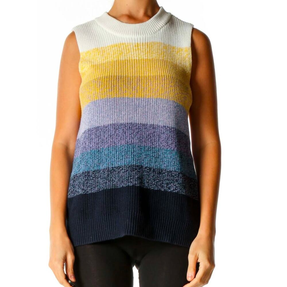 Womens Nine West Sleeveless Sweater XL Cotton Blend Striped Ribbed